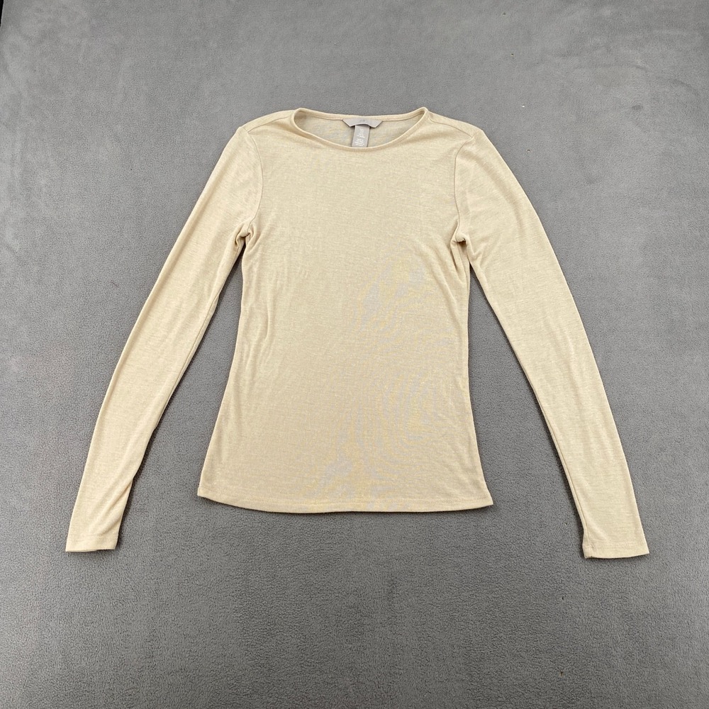 HM Womens Small Beige Long Sleeve Crew Neck Lightweight Jersey Tee Top 8640